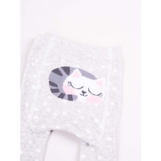 Yo Club! Pamut Harisnyanadrág csúszásgátlós - Szürke Rózsaszín Alvó Cica 68/74