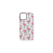 YOOUP Mintás telefontok Flamingó iPhone 12 Pro Max átlátszó háttérrel fehér kerettel tok és táska