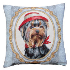 Yorkie kalapban, goblein díszpárna huzat, 45x45 cm lakástextília