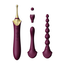 Zalo Bess 2 luxus multifunkcionális melegítő vibrátor készlet tartozékokkal bordó/arany vibrátorok