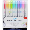 Zebra Ecsetirón készlet, 0,5/0,7 mm, kétvégű, ZEBRA "Mildliner Brush&Marker", 10 különböző szín