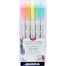 Zebra Ecsetirón készlet, kétvégű ZEBRA "Mildliner Fluorescent", 5 szín filctoll, marker