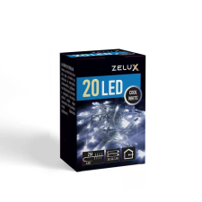 Zelux karácsonyi világítás, fényfűzér, 20 led, fehér, 4000k, 2m karácsonyfa izzósor
