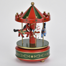  Zenélő körhinta lovas zöld-piros dekorációs kellék