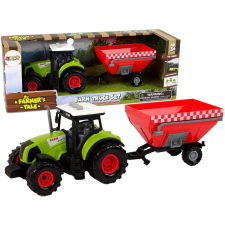 Zöld farm traktor leválasztható pótkocsival hanggal autópálya és játékautó
