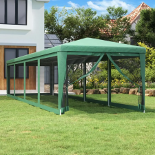  Zöld HDPE rendezvénysátor 10 hálós oldalfallal 3x12 m kerti tárolás