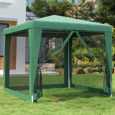  Zöld HDPE rendezvénysátor 4 hálós oldalfallal 2,5x2,5 m kerti tárolás