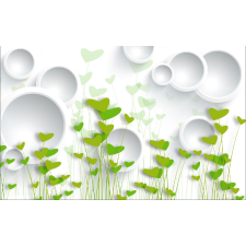  Zöld szívek és fehér körök tapéta, 300 x 200 cm tapéta, díszléc és más dekoráció