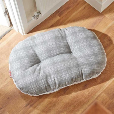 ZOON Ovális textil kockás kutyafekhely párna - szürke S szállítóbox, fekhely kutyáknak