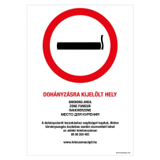 ZSONA DEKOR Dohányzásra kijelölt hely! Alumínium tábla 210x297 mm információs címke