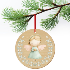 ZSONA DEKOR Karácsonyfa dísz fából nyomtatva Kislány angyalka ajándéktárgy