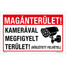 ZSONA DEKOR Magánterület! Kamerával megfigyelt terület! Alumínium tábla 160x250 mm információs címke