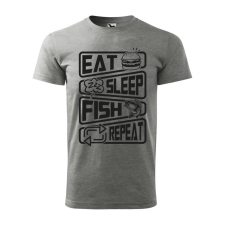 ZSONA DEKOR Póló Eat sleep fish repeat mintával - Szürke M méretben egyedi ajándék