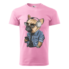 ZSONA DEKOR Póló Francia bulldog zenét hallgat mintával - Rózsaszín L méretben egyedi ajándék