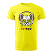 ZSONA DEKOR Póló Zenét hallgató cica mintával - Sárga S méretben egyedi ajándék