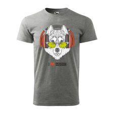 ZSONA DEKOR Póló Zenét hallgató farkas mintával - Szürke S méretben egyedi ajándék