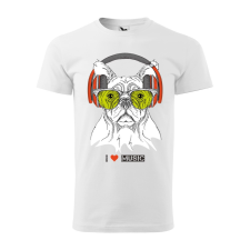 ZSONA DEKOR Póló Zenét hallgató kutya mintával - Fehér M méretben egyedi ajándék