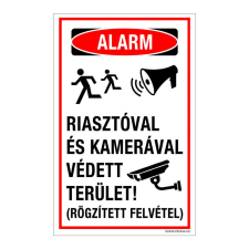ZSONA DEKOR Riasztóval és kamerával védett terület! Öntapadós matrica 100x160 mm információs címke