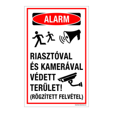 ZSONA DEKOR Riasztóval és kamerával védett terület! Öntapadós matrica 160x250 mm információs címke