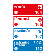 ZSONA DEKOR Segélykérő telefonszámok Utánvilágító öntapadós matrica 160x250 mm információs címke