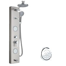  Zuhanypanel, esőzuhanyfej, falra szerelhető kivitel, 7004 szálcsiszolt nikkel csaptelep