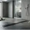  Zuhanytálca, padlóra szerelhető, lineáris, rozsdamentes acélból, teljes telepítési szett, Fekete, 32 x 600 mm